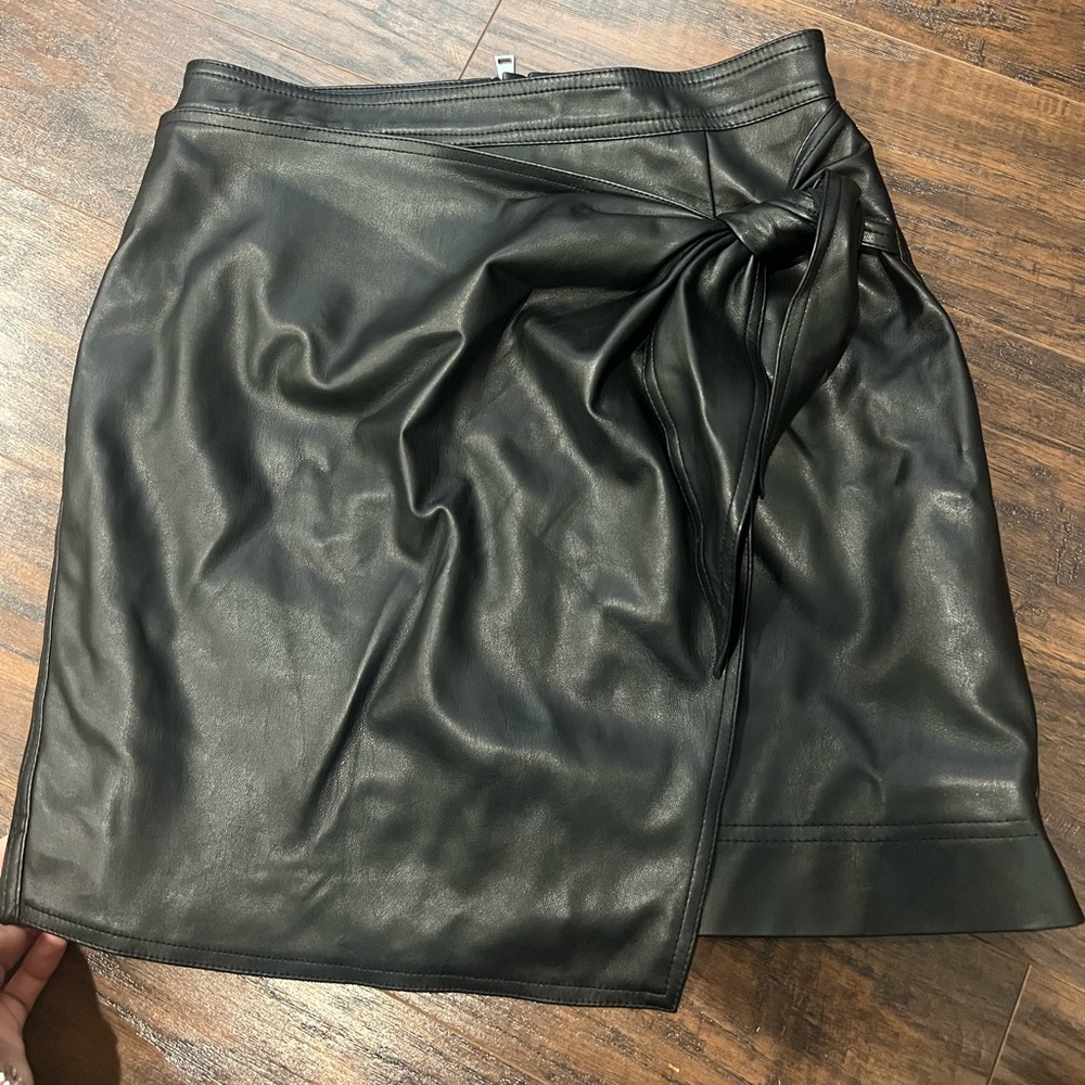 Aqua Black Faux Leather Mini skirt with wrap